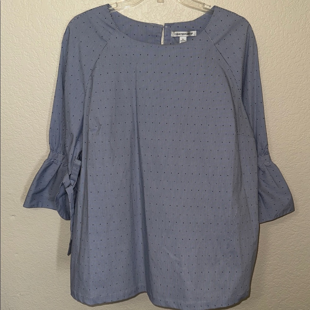 Light Blue Blouse with Ruffle Sleeves